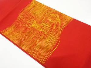 塩瀬　よろけ横段に鹿模様　名古屋帯